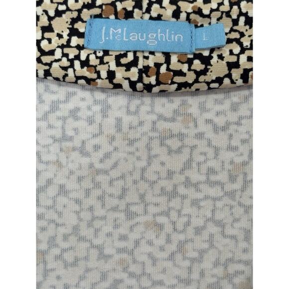 J. McLaughlin Catalina Cloth Geo Print Dress Sz L Short Sleeve Black Brown Tan - Picture 3 of 6